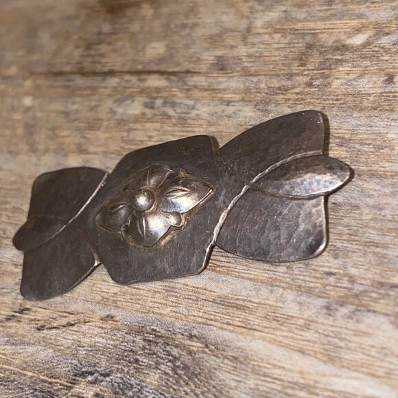 Bjarne 925 Sterling Silver Hammered Floral Arts Brooch Pin Vintage Jewelry Craft - Picture 12 of 13